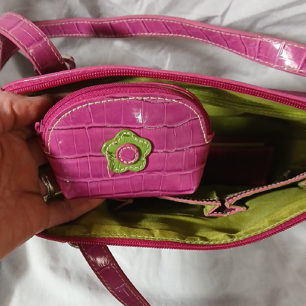 Pink/Purple Crocodile-Embossed Handbag - Picture 4 of 5